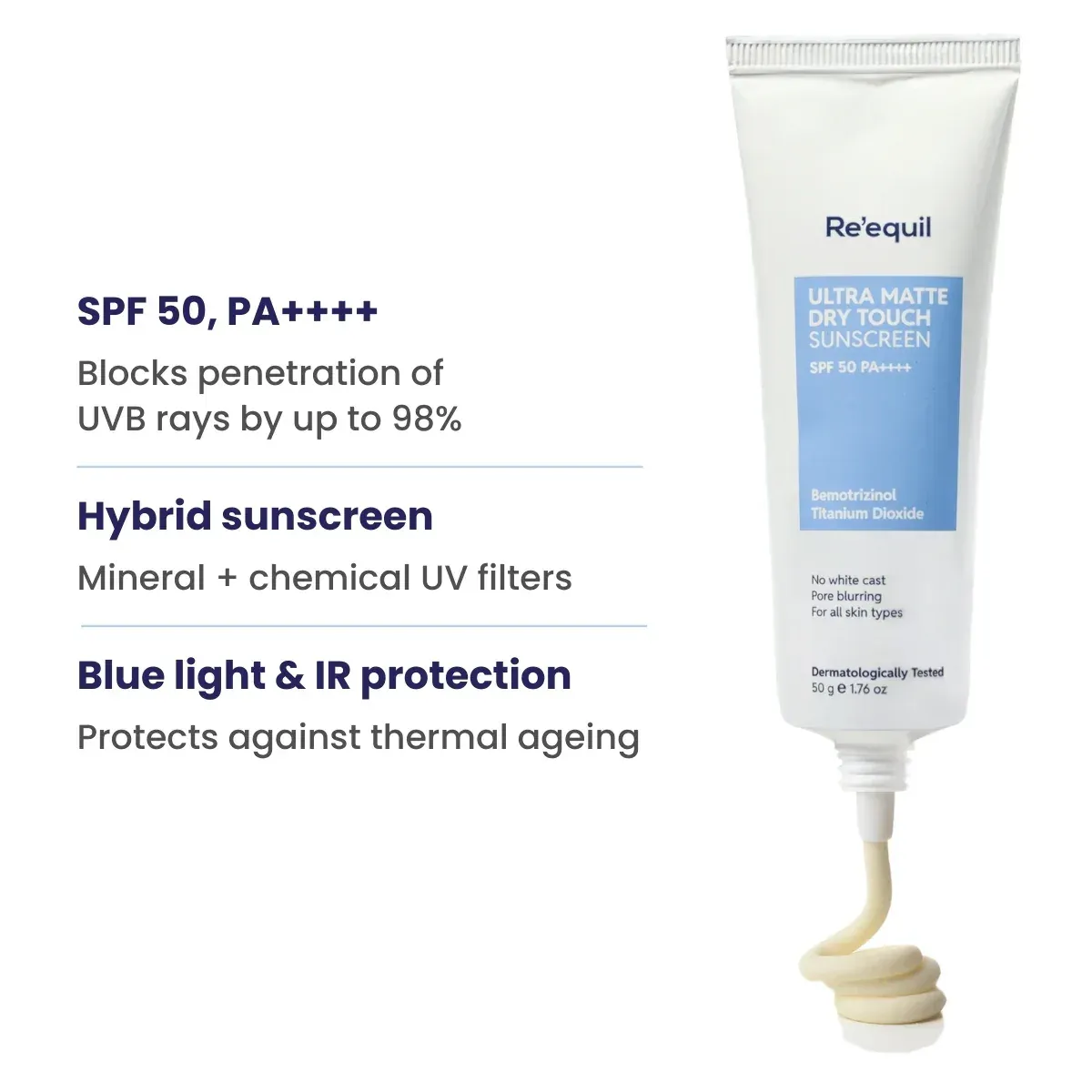 RE' EQUIL Ultra Matte UNISEX Sunscreen SPF 50 PA++++(50g) image 3