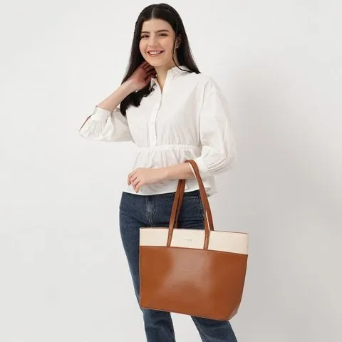 Fastrack Bags Women's Tan Colourblocked Tote Bag image 9
