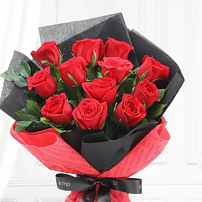 Vivid 12 Red Roses Bouquet image 2