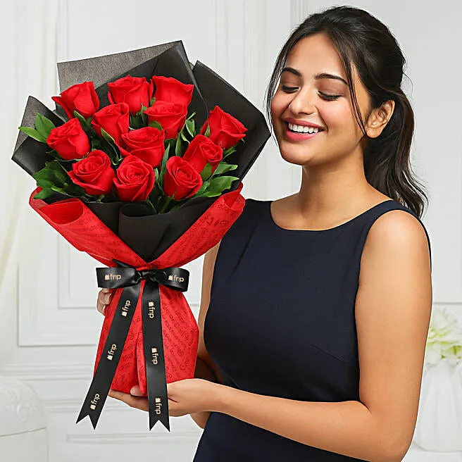 Vivid 12 Red Roses Bouquet