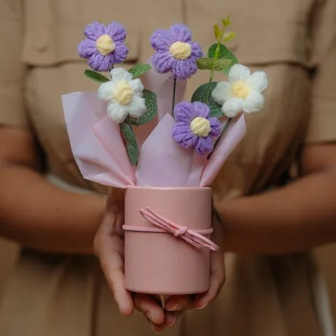 Rooted Lavender Daisy Crochet Flower Bouquet image 6