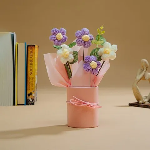 Rooted Lavender Daisy Crochet Flower Bouquet