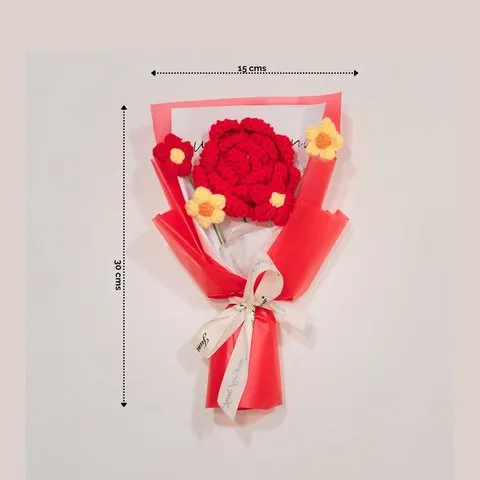 Rooted Red Rose with Daisies Crochet Flower Bouquet image 7