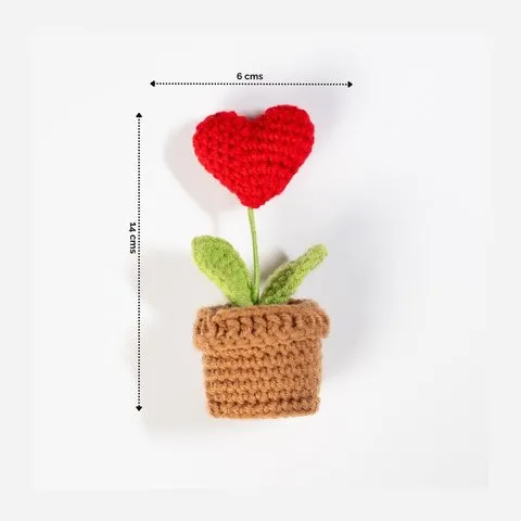 Rooted Scarlet Red Heart Crochet Flower Pot image 7