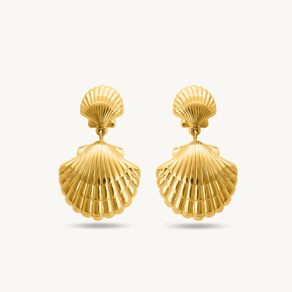 PALMONAS 18k Gold Plated Shell Drop Earrings for Women - Gift for Girls & Women