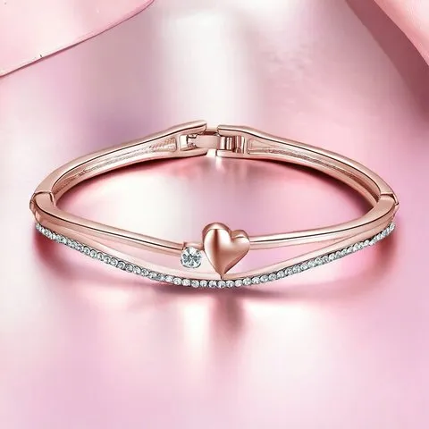 Jewels Galaxy Handcrafted Stone Studded Cuff Bracelet (Rose Gold)