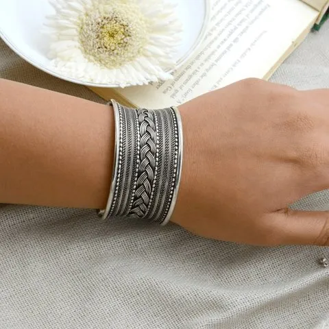 Teejh Braided Oxidized Cuff Bracelet (Silver)