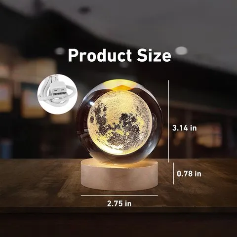 Moon 3D Crystal Ball LED 2 W Decorative Lamp - DesiDiya image 5