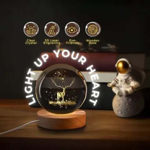 Deer 3D Crystal Ball LED 2 W Decorative Lamp - DesiDiya image 5