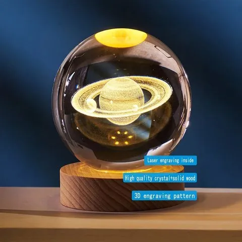 Saturn 3D Crystal Ball LED 2 W Decorative Lamp - DesiDiya image 3