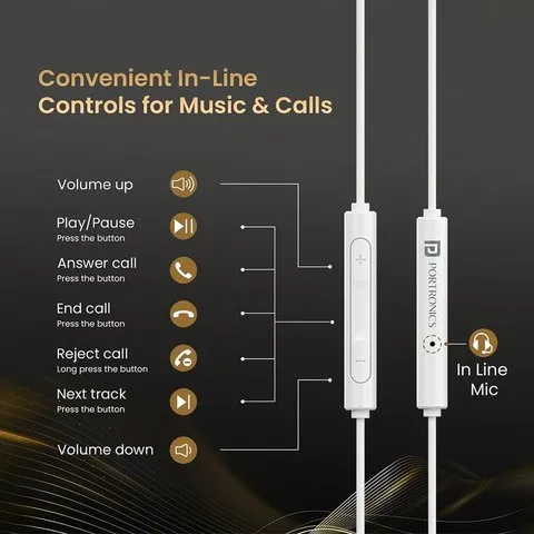 Portronics Conch Theta C Type C Wired Earphones (White) image 2