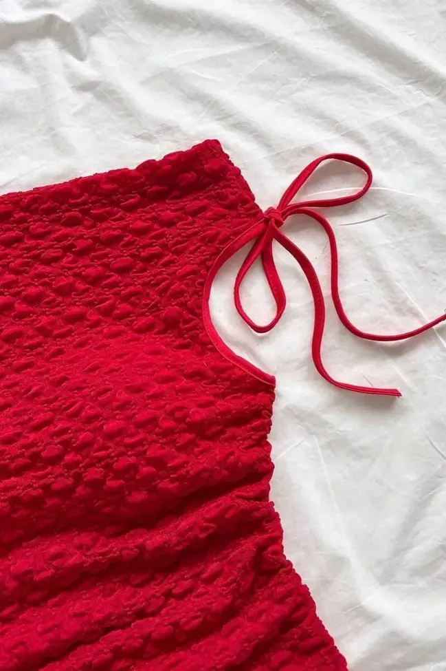 Red Textured One-Shoulder Top image 2