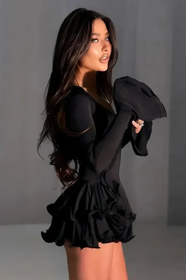 Black Tiered Ruffle Mini Dress image 2