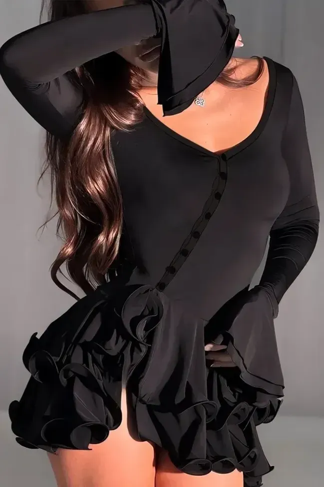 Black Tiered Ruffle Mini Dress image 1