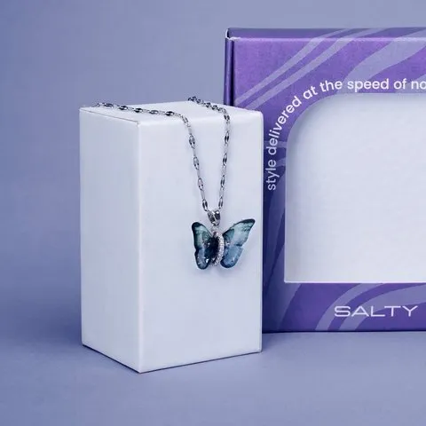 Salty Winged Beauty Pendant with Chain (Blue) image 5