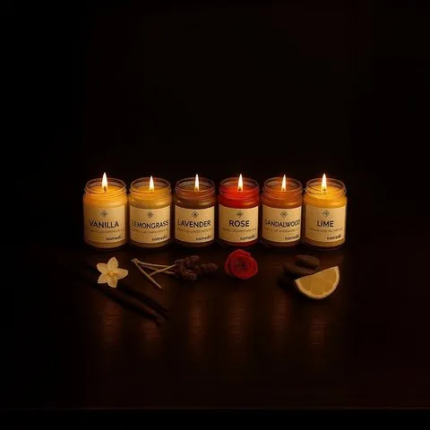 Scented Jar Candle Set (Rose, Vanilla, Lavender, Lime, Lemongrass, Sandalwood) by Samsidhi image 8