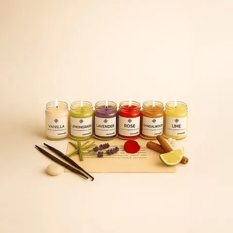 Scented Jar Candle Set (Rose, Vanilla, Lavender, Lime, Lemongrass, Sandalwood) by Samsidhi image 1
