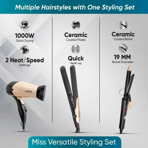 Vega Miss Versatile Hair Styling Kit, VHSS-03 (Black, 1000 W) image 2