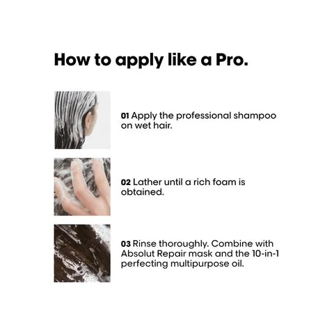 L'Oréal Professionnel Absolut Repair Shampoo & Mask for Dry & Damaged Hair - 300ml+250ml | Professional Routine for Strenghthening & Repairing Hair, Protein & Omega-9, For Men & Women image 8