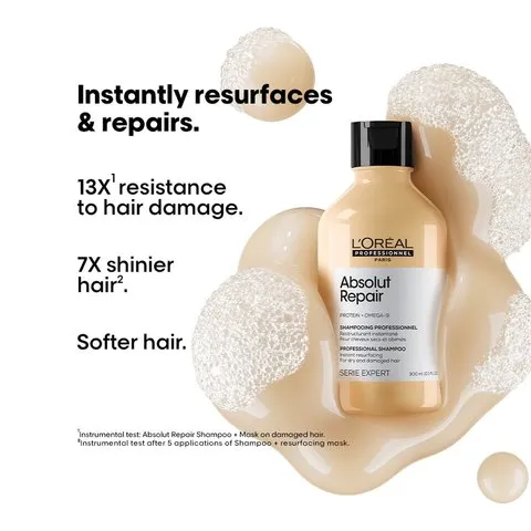 L'Oréal Professionnel Absolut Repair Shampoo & Mask for Dry & Damaged Hair - 300ml+250ml | Professional Routine for Strenghthening & Repairing Hair, Protein & Omega-9, For Men & Women image 2