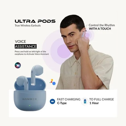 Hammer Ultra Pods TWS Earbuds (Sky Blue) image 5
