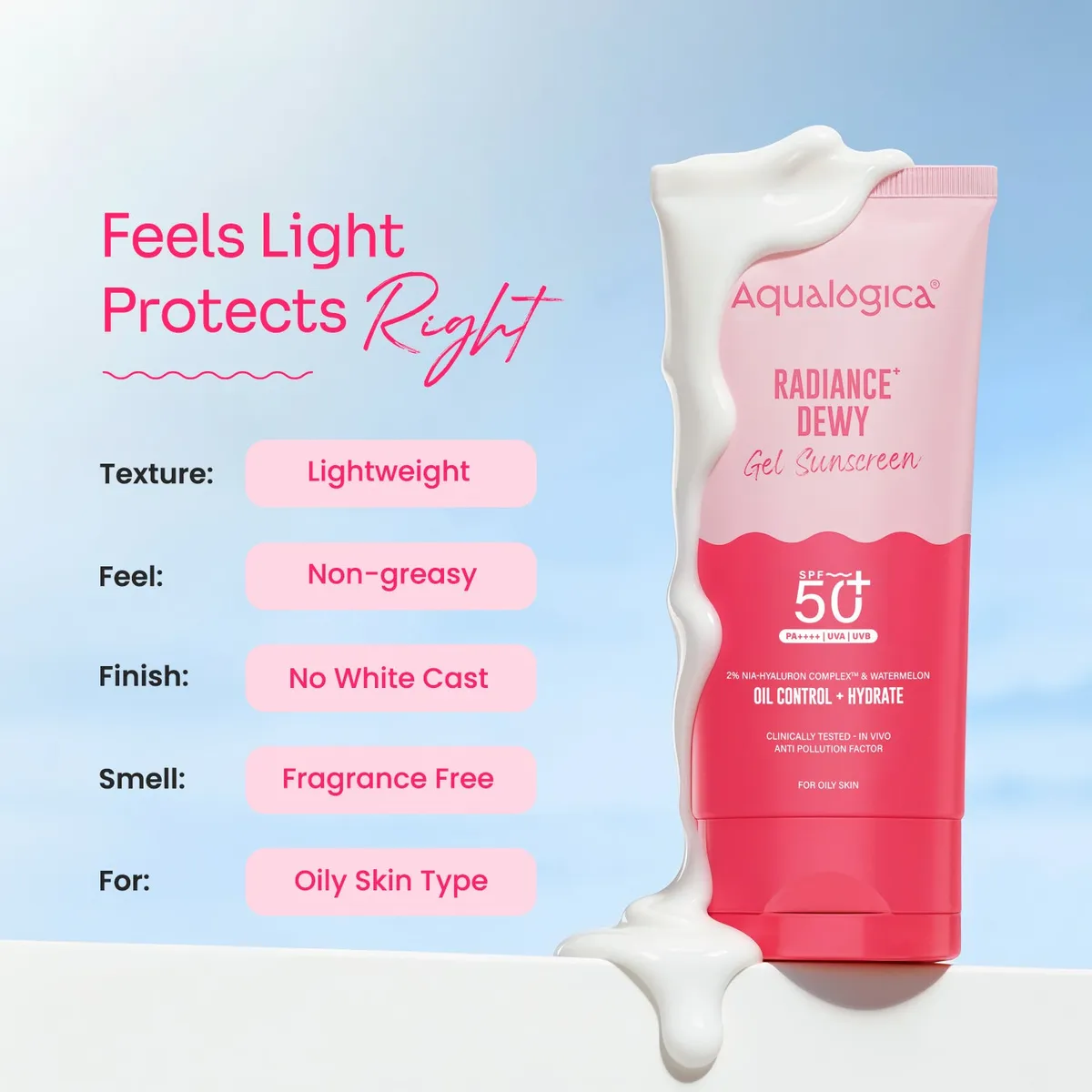 Aqualogica Lightweight Radiance Dewy SPF 50+ PA+++ Oily Skin No White cast Sunscreen- 80g image 6