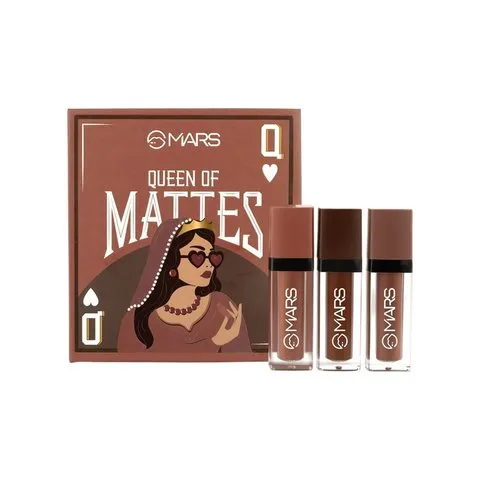 MARS Cosmetics Queen of Mattes Liquid Lipstick Kit (Browns)  10 Chestnut Swirl, 11 Espresso Suit, 12 Universal Ace, 1 set