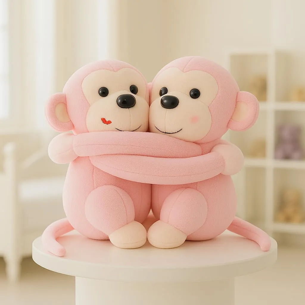 Babique Monkey's Cuddly Couple Soft Toys Plush Stuffed Teddy Bear for Kids Birthday Gift (Pink)