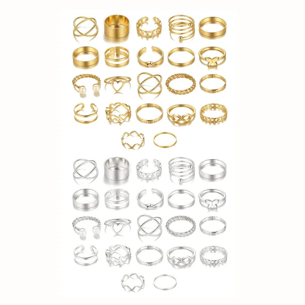 Shining Diva Fashion 44 pcs Combo Gold and Silver Plated Stylish Rings for Women and Girls (cmb300)
