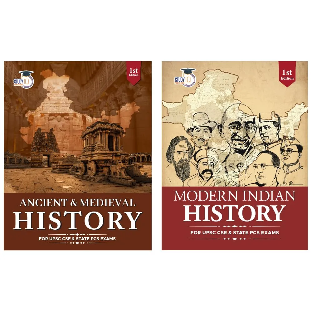 StudyIQ UPSC Modern Indian History + Ancient & Medieval History in English for CSE & State PCS Prelims & Mains Exams 2024 (Set Of 2)