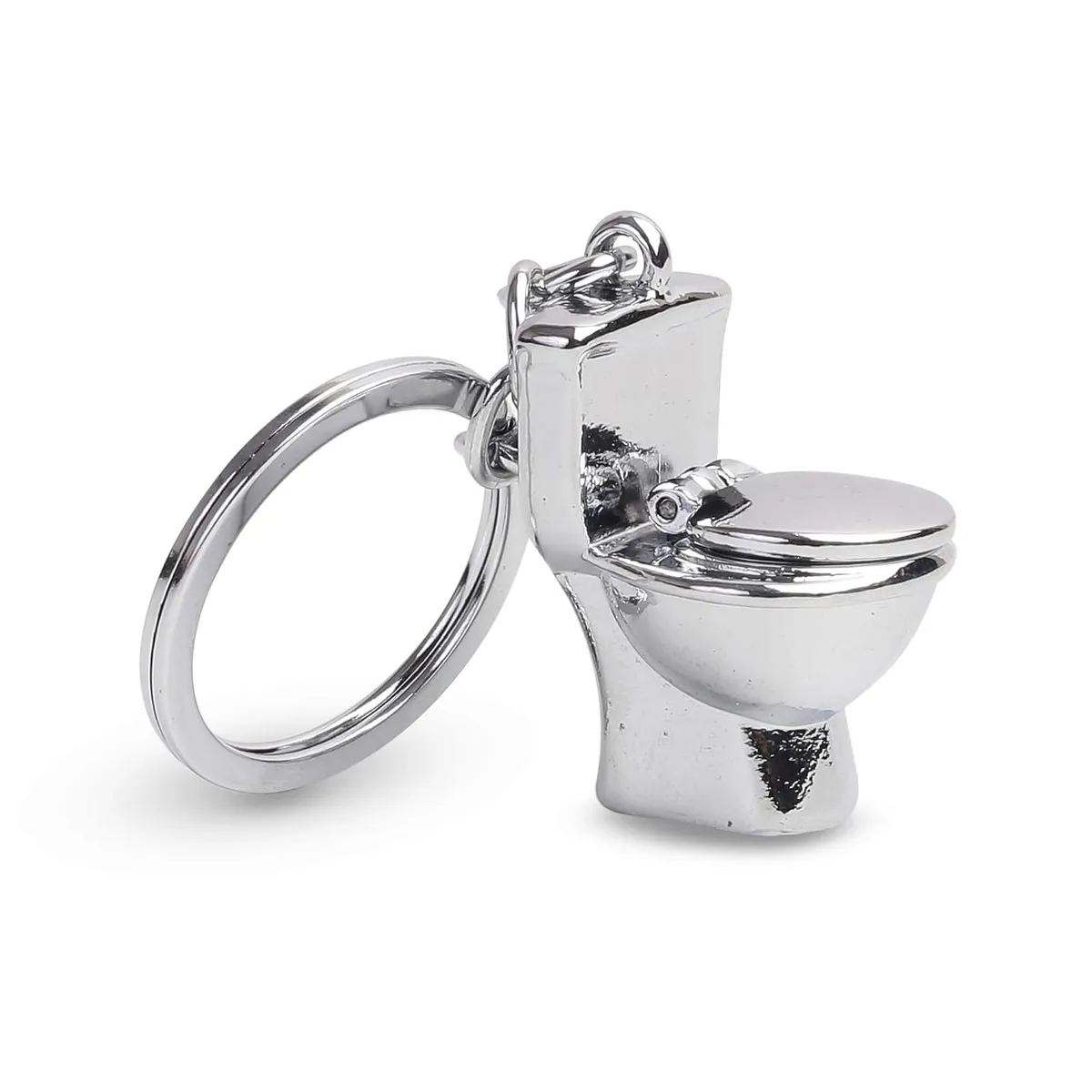 RainSound Quirky Toilet Seat Keychain Metal | Commode Miniature Key Ring | Novelty Gift for Friends, Bathroom Humor Keychain, Durable Silver Finish Key Chain for Men & Women