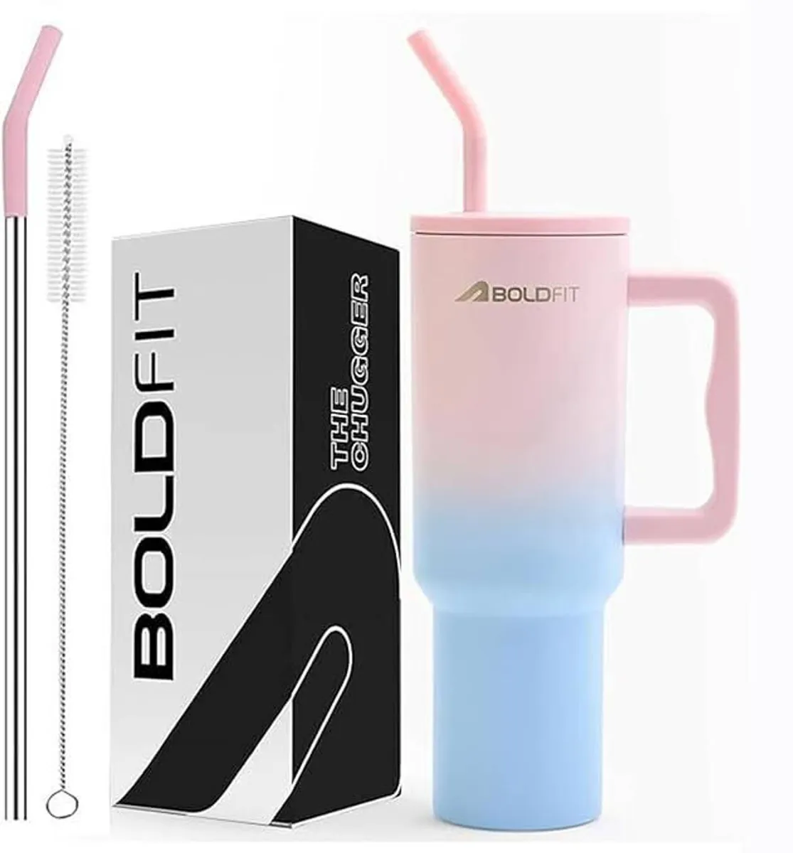 BOLDFIT Tumbler Bottle with Straw Hot & Cold Sipper Water Bottle Tumbler with Lid Flask 1200 ml Steel Shaker