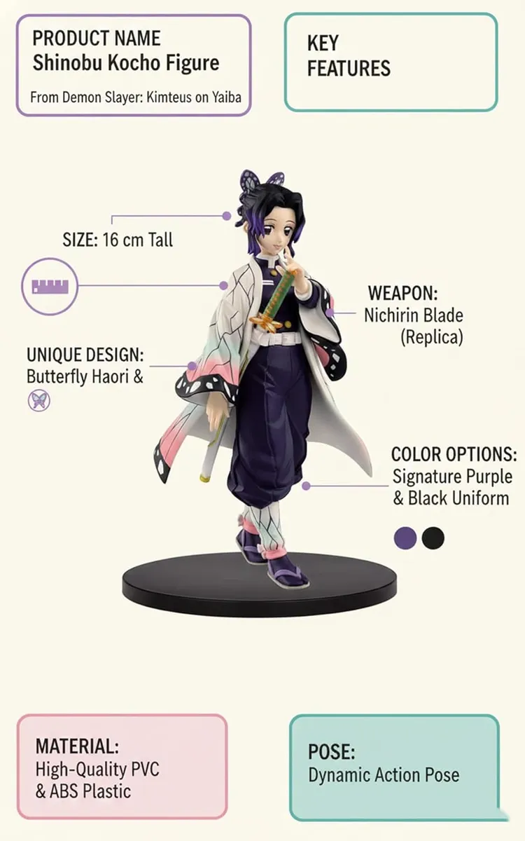 Shinobu Kocho Action Figure 15 CM Demon Slayer Anime Collectible Toy | PVC Anime Action Figure for Kids & Adults - Shinobu KOCHO – 15 CM