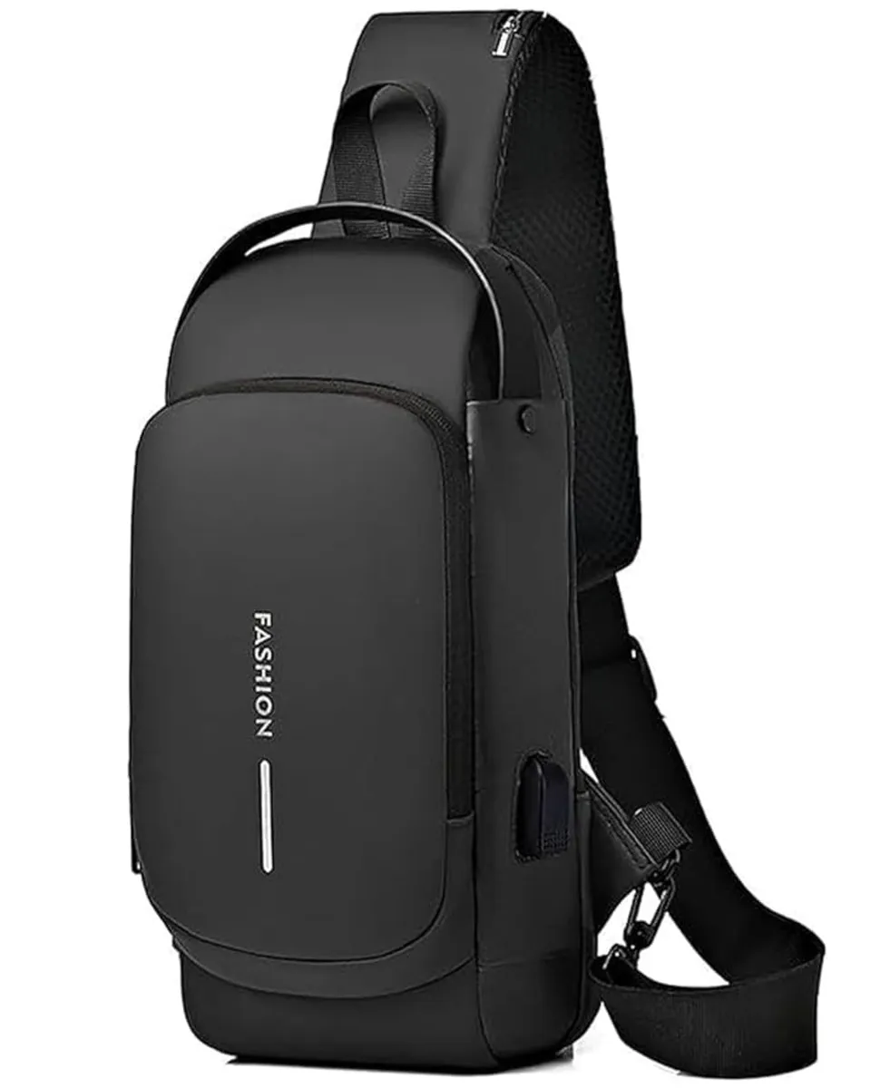 TEKCOOL Sling Bag for Men Stylish Crossbody Backpack for Men & Women, Anti-Theft Chest Bag with USB Charging Port, Messenger Bags, Casual Shoulder Bag | Black