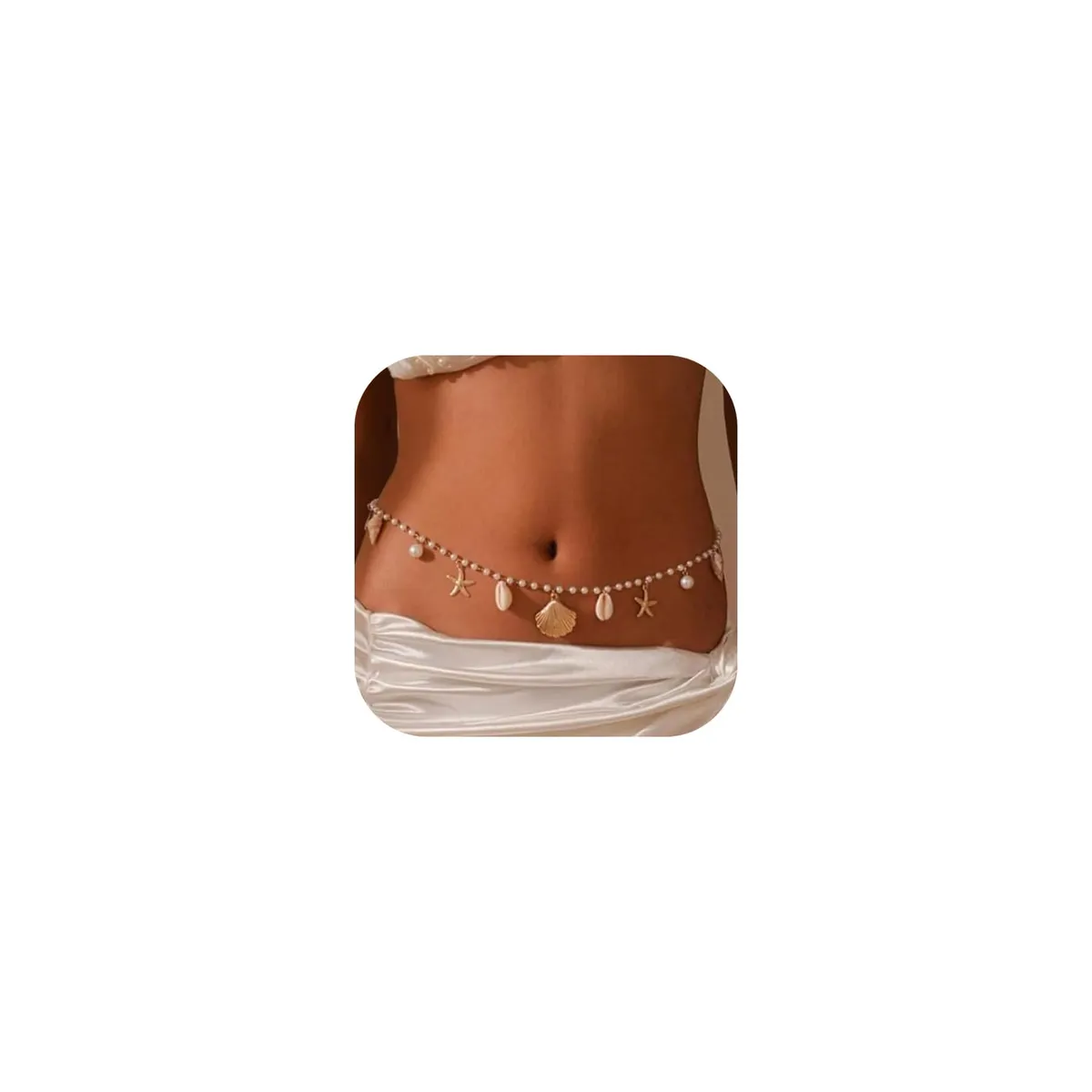 TecoKart® Waist Chain for Women with Shell & Starfish Charms – Sexy Belly Chain for Saree, Bikini, Crop Tops, Beachwear & Festival Outfits – Adjustable Body Chain in Gold