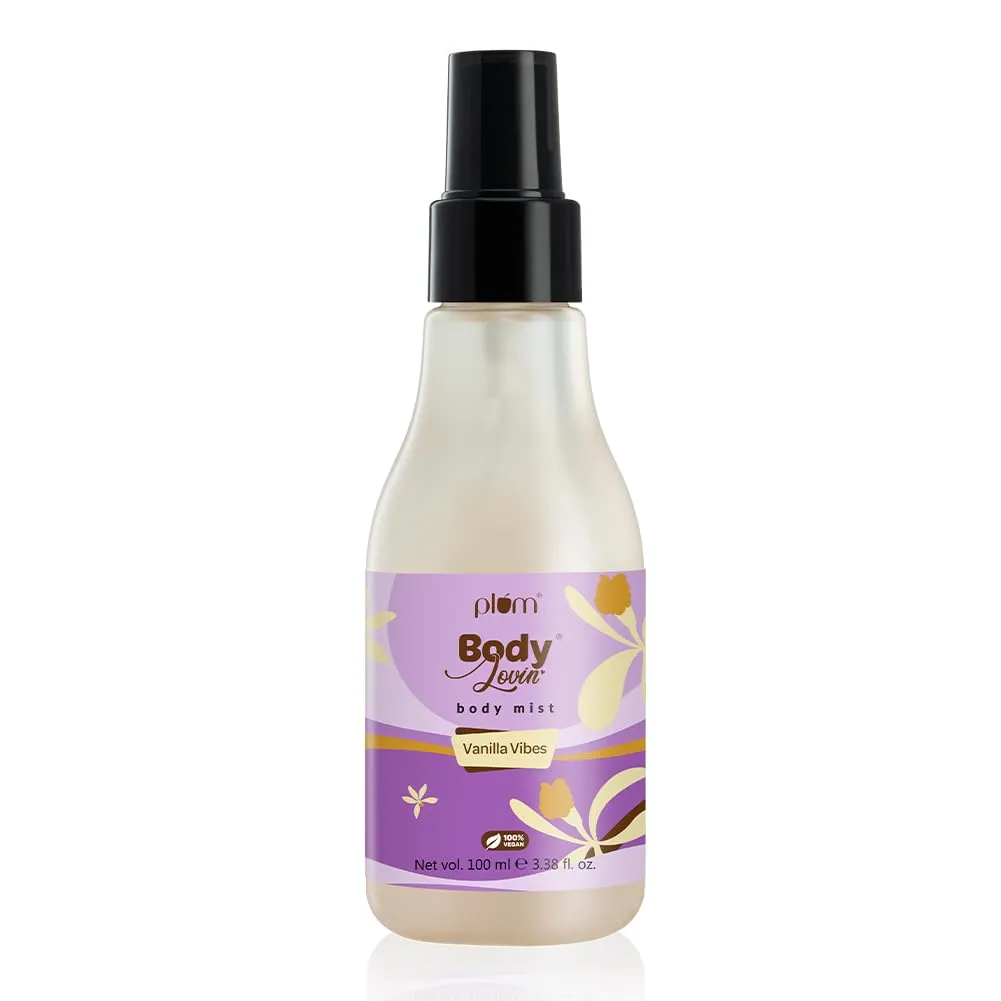 Plum Bodylovin' Vanilla Vibes Body Mist for Women | Long Lasting Vanilla Fragrance with Warm & Cozy Vanila Scent | High on Fun | Travel Friendly Perfume Body Spray - 100ml