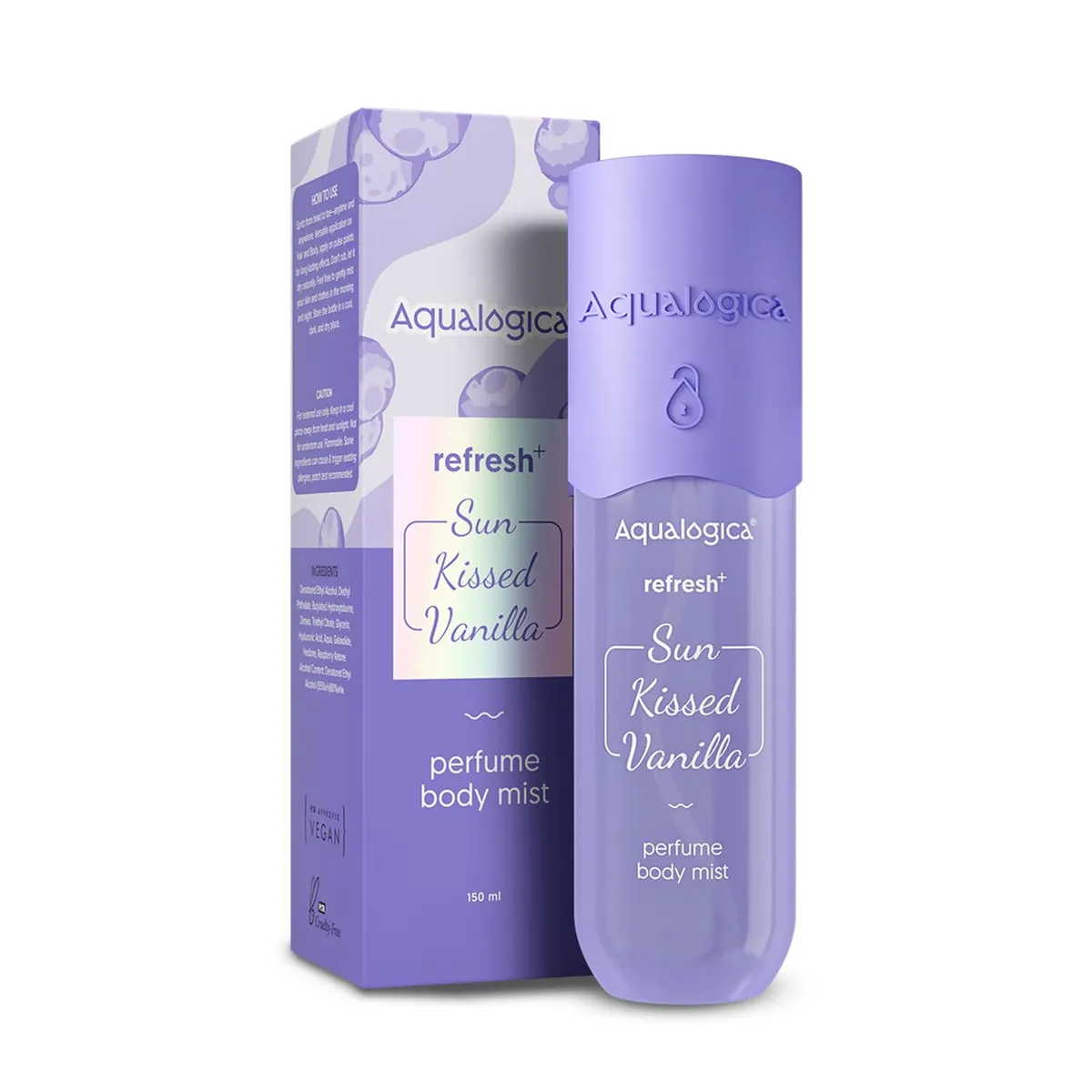 Aqualogica Refresh+ Sun Kissed Vanilla Perfume Body Mist | Warm Vanilla Fragrance | Long- Lasting Fragrance | Double Duty Mist for Hair & Body | Non-Irritating & Hydrating | Skin Friendly | For Men & Women | 150 ml