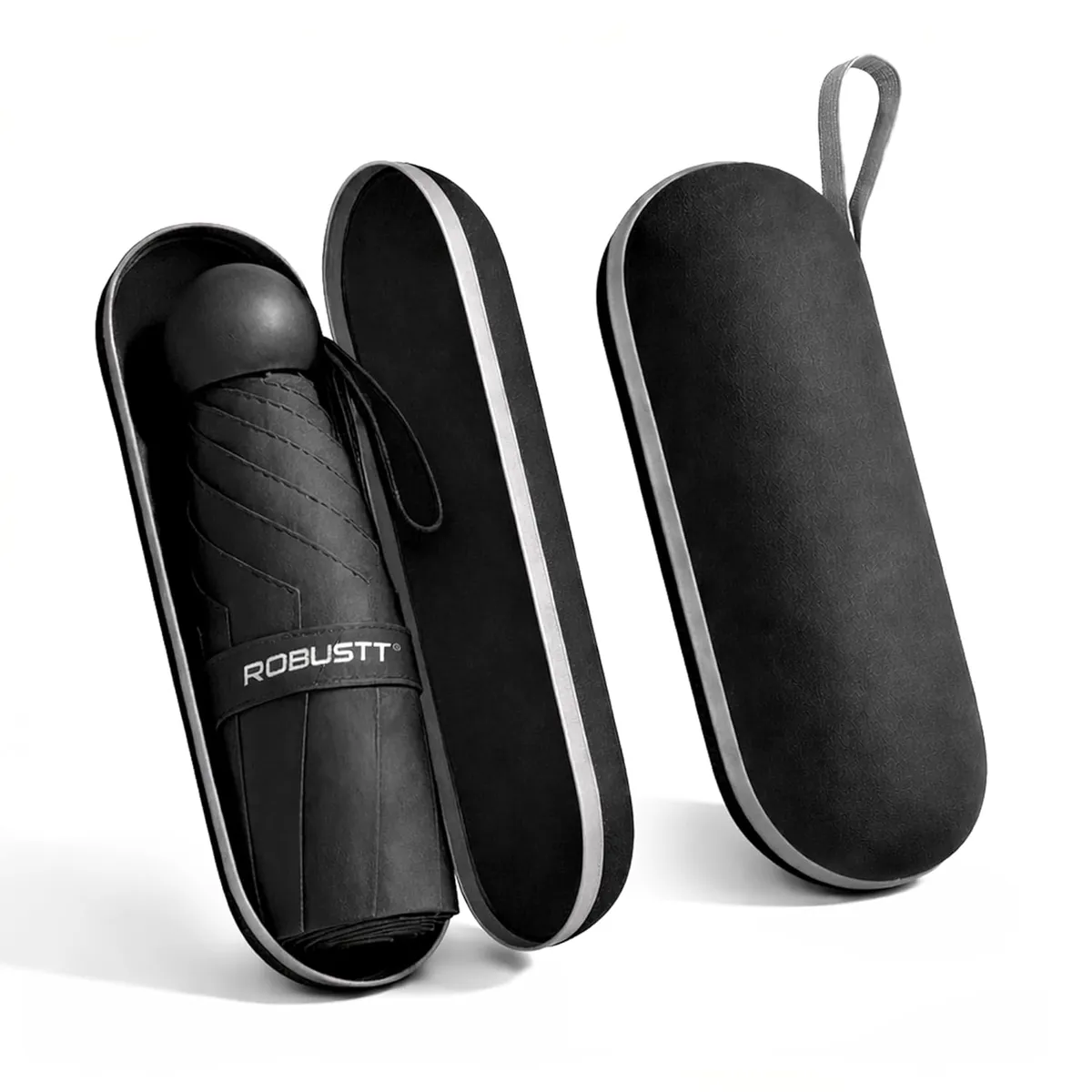 Robustt Capsule Mini Foldable Travel Umbrella | Black | UPF 50+ UV & Rain Protection | 3 Fold Compact | for Women, Men & Kids | Windproof, Waterproof, Pocket-Size with Storage Case