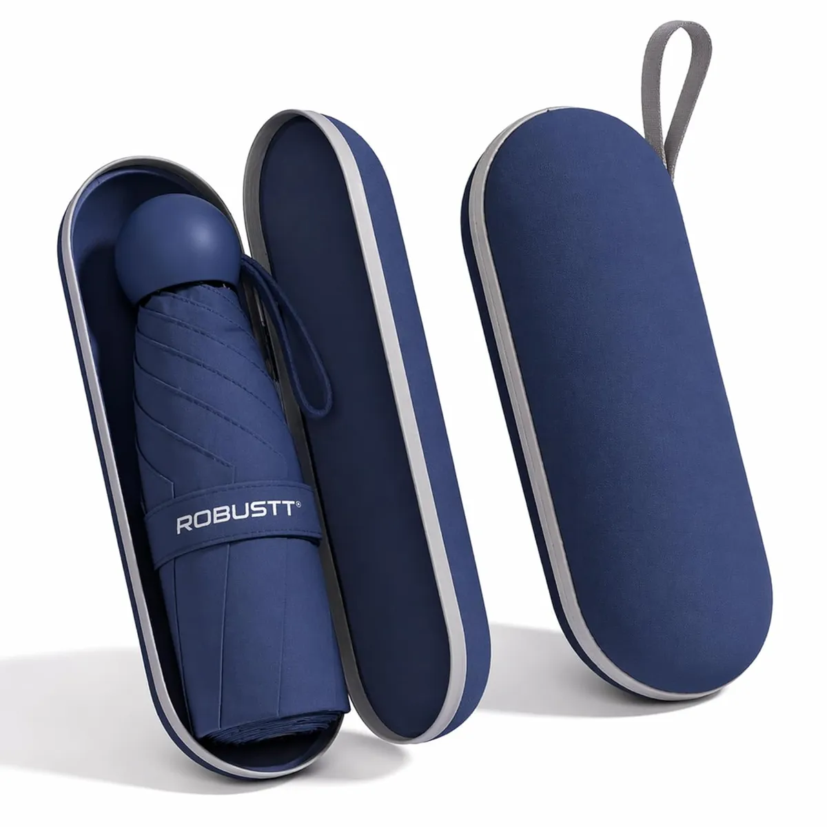 Robustt Capsule Mini Foldable Travel Umbrella | Dark Blue | UPF 50+ UV & Rain Protection | 3 Fold Compact | for Women, Men & Kids | Windproof, Waterproof, Pocket-Size with Storage Case