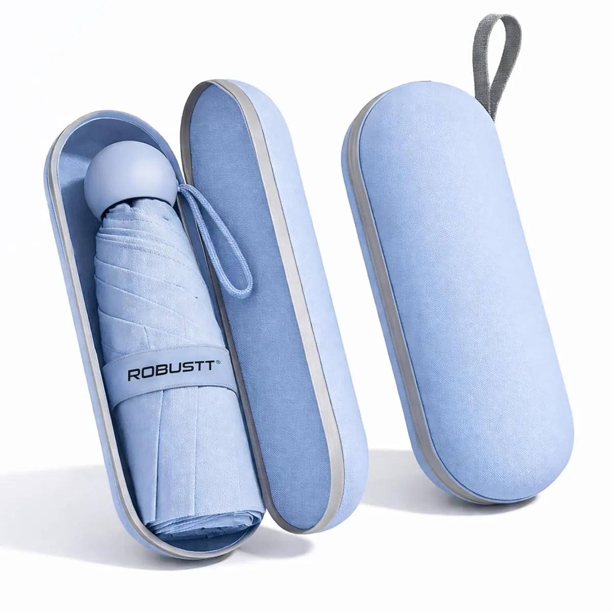 Robustt Capsule Mini Foldable Travel Umbrella | Sky Blue | UPF 50+ UV & Rain Protection | 3 Fold Compact | for Women, Men & Kids | Windproof, Waterproof, Pocket-Size with Storage Case
