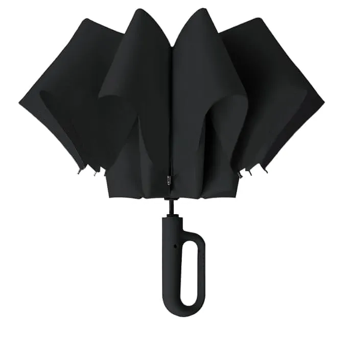 FLYNGO Umbrella for Rain Big Size with Carabiner Handle, UV Coated 3-Fold Travel Umbrella for Sun Protection, Windproof Reinforced 10 Dual Ribs, Automatic Open/Close