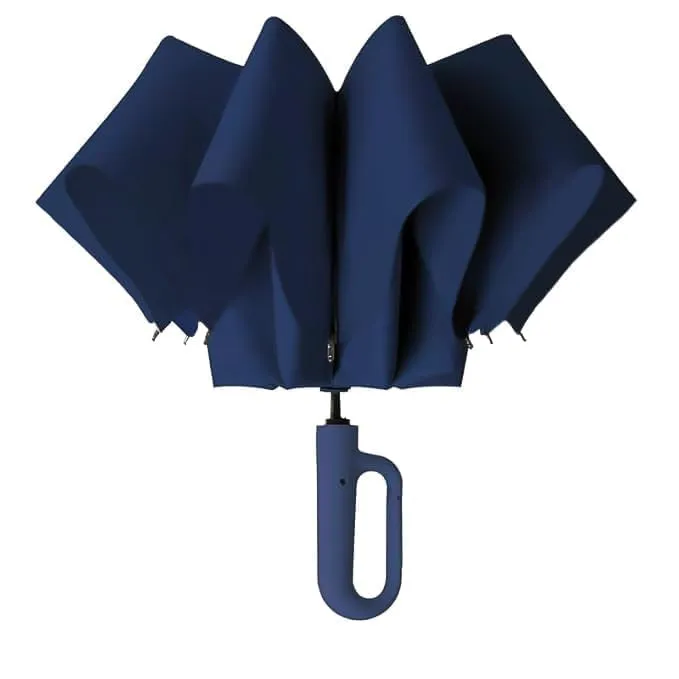 FLYNGO Umbrella for Rain Big Size with Carabiner Handle, UV Coated 3-Fold Travel Umbrella for Sun Protection, Windproof Reinforced 10 Dual Ribs, Automatic Open/Close