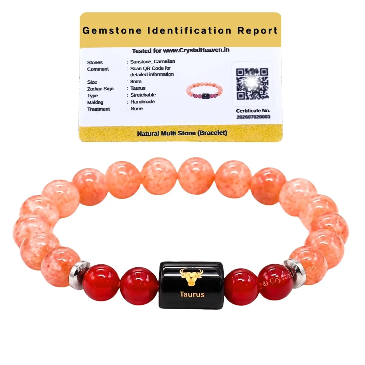 Sunstone and Carnelian Bracelet for Taurus वृषभ राशि Zodiac