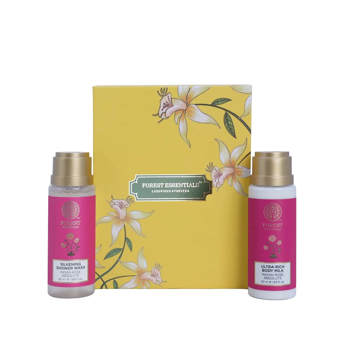 Forest Essentials Indian Rose Body Care Duo Gift Set 100ml (Body Lotion + Body Wash)