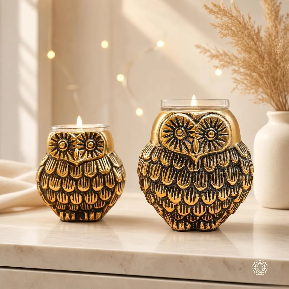 BEHOMA Metal Owls Votive Holder Mother and Child Set