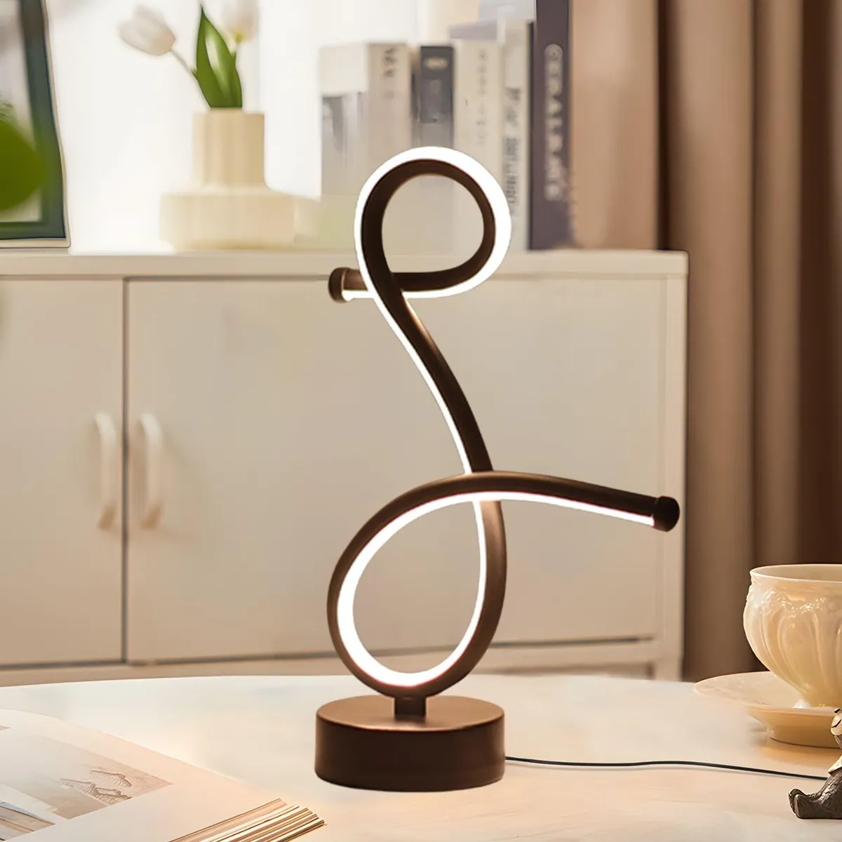 One94Store Loop Curve LED Table Lamp – Modern Acrylic Decorative Night Lamp with Warm Ambient Glow for Bedroom, Office, Festive & Home Décor