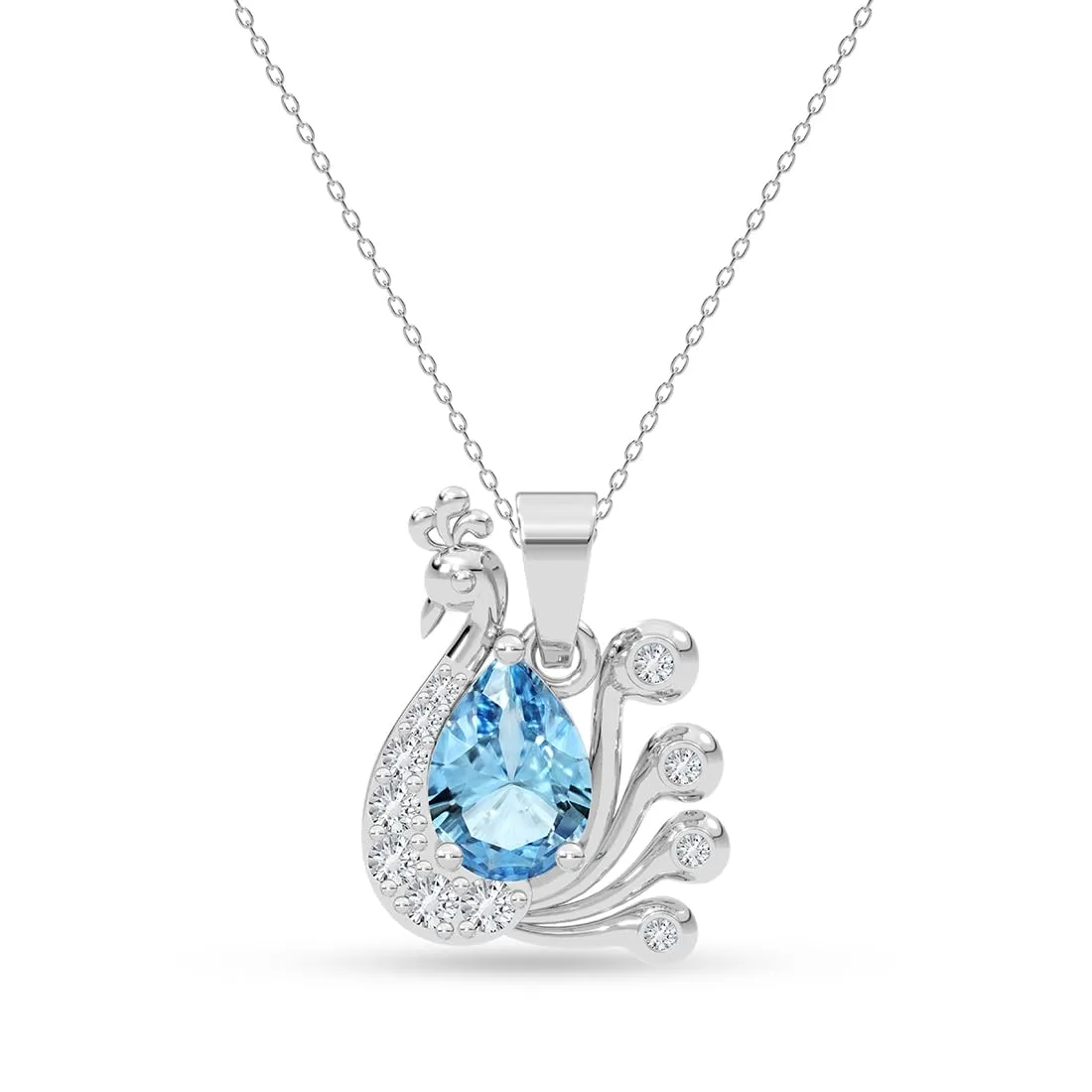 Clara 925 Sterling Silver Blue Pendant Necklace with Chain Platinum Plated