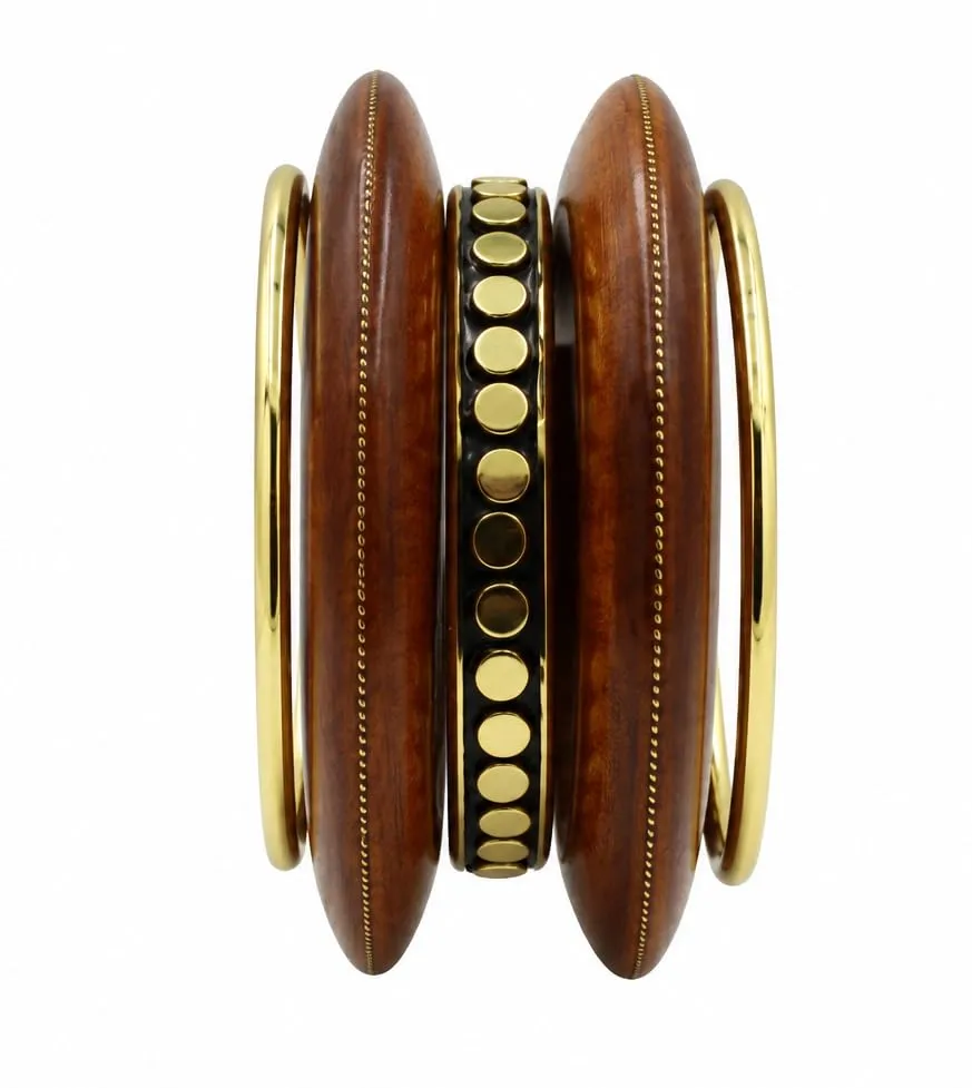 GURJARI JEWELLERS Wooden & Brass Designer Bangles for Women | Handmade Ethnic Statement Bangles Set | Lightweight Traditional Fashion Jewelry