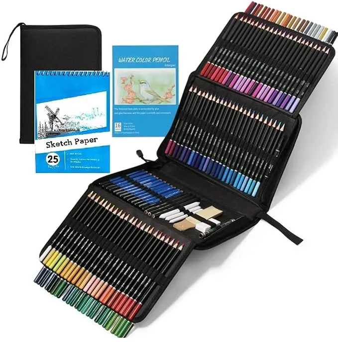 145 Pcs Coloured Pencils Set, Drawing Pencils & Sketching Kit with Graphite, Metallic Color, Water-Soluble Color Pencils for smudge free look (Shading and coloring pencils with bag, 146)