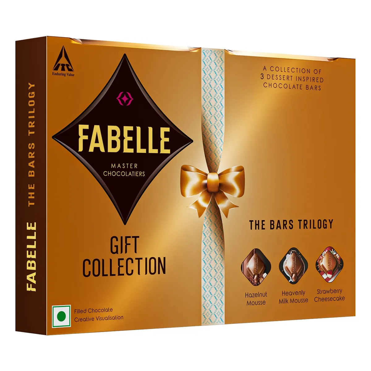 Fabelle The Bars Trilogy - Chocolate Pack, 3 Assorted Large Luxury Chocolate Bars, Premium Packaged Gift Chocolate Box, Centre-Filled Bars, Best Chocolate Gift, 388g